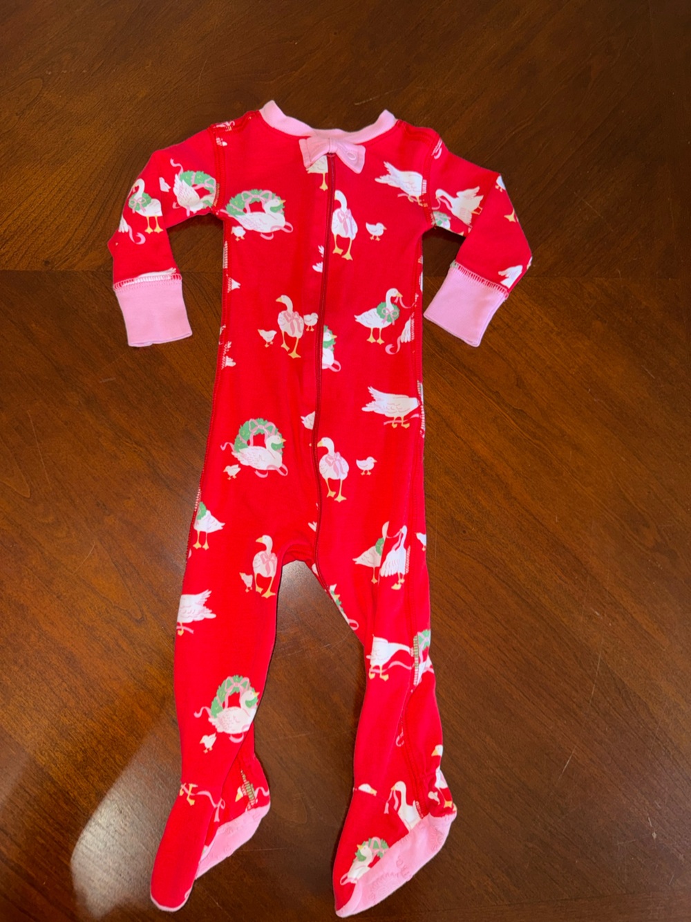 The Beaufort Bonnet Company Red Footed One-Piece Pajamas with Pink Trim